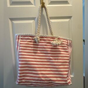 The Royal Standard Striped Coral and White Tote Bag with Rope Handles